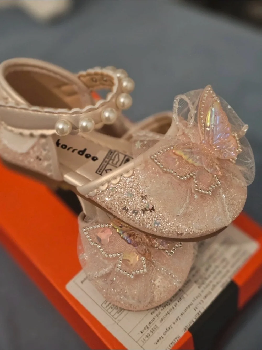 Baby Girls Pearl Strap Pink Butterfly Dress Shoes